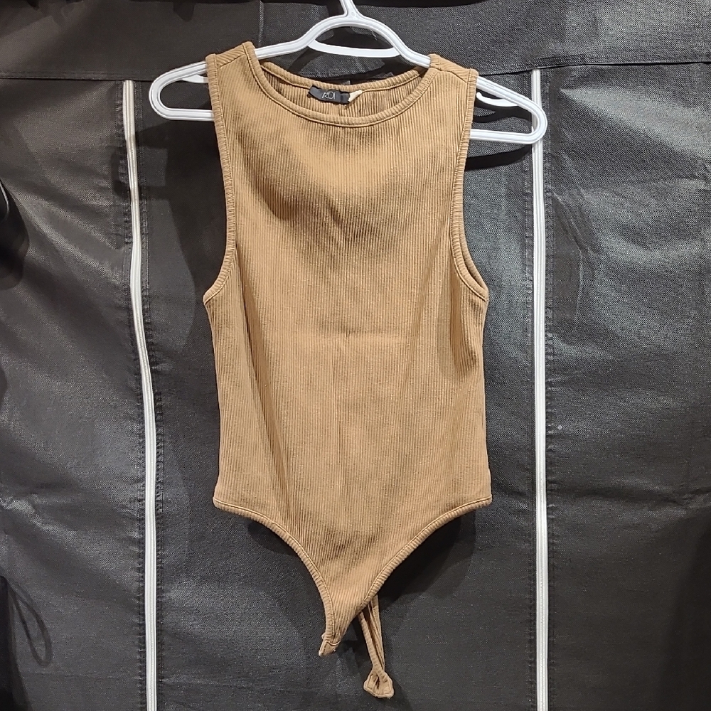 Women's Tan Ribbed One Piece Bodysuit Made In India